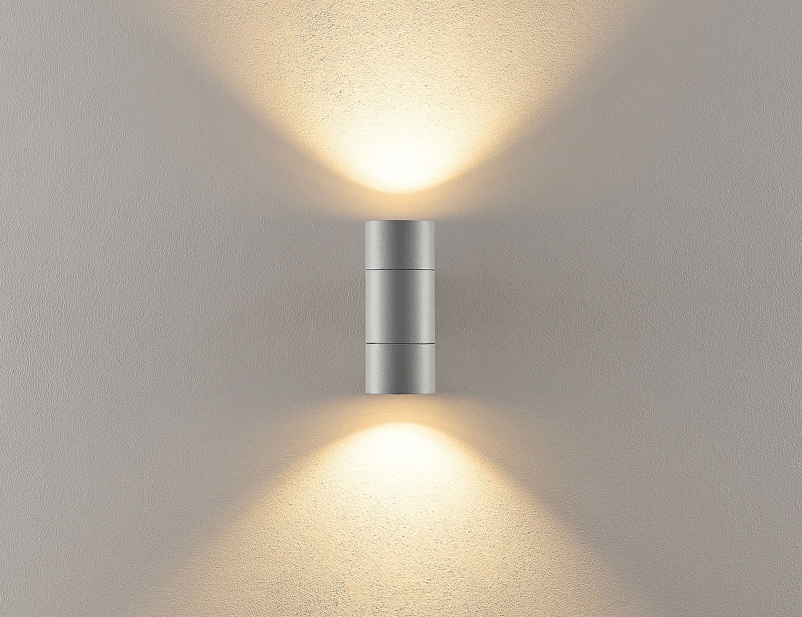 Deko-Light facade spotlight ACHERNAR UP & DOWN 2 flames, cylindrical, with lamp socket GU10 IP65, light grey Deko-Light facade spotlight ACHERNAR UP & DOWN 2 flames, cylindrical, with lamp socket GU10 IP65, light grey