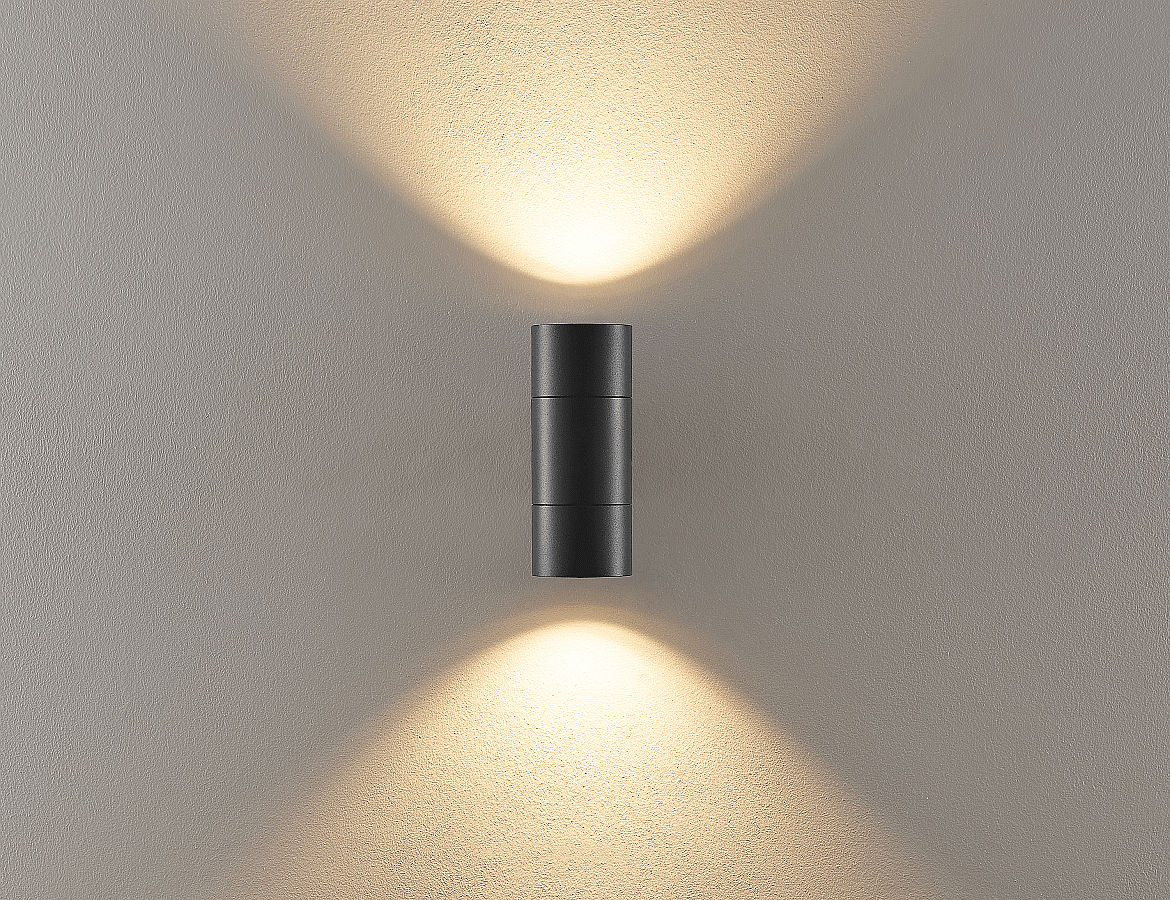 Deko-Light facade spotlight ACHERNAR UP & DOWN 2 flames, cylindrical, with lamp socket GU10 IP65, dark grey Deko-Light facade spotlight ACHERNAR UP & DOWN 2 flames, cylindrical, with lamp socket GU10 IP65, dark grey