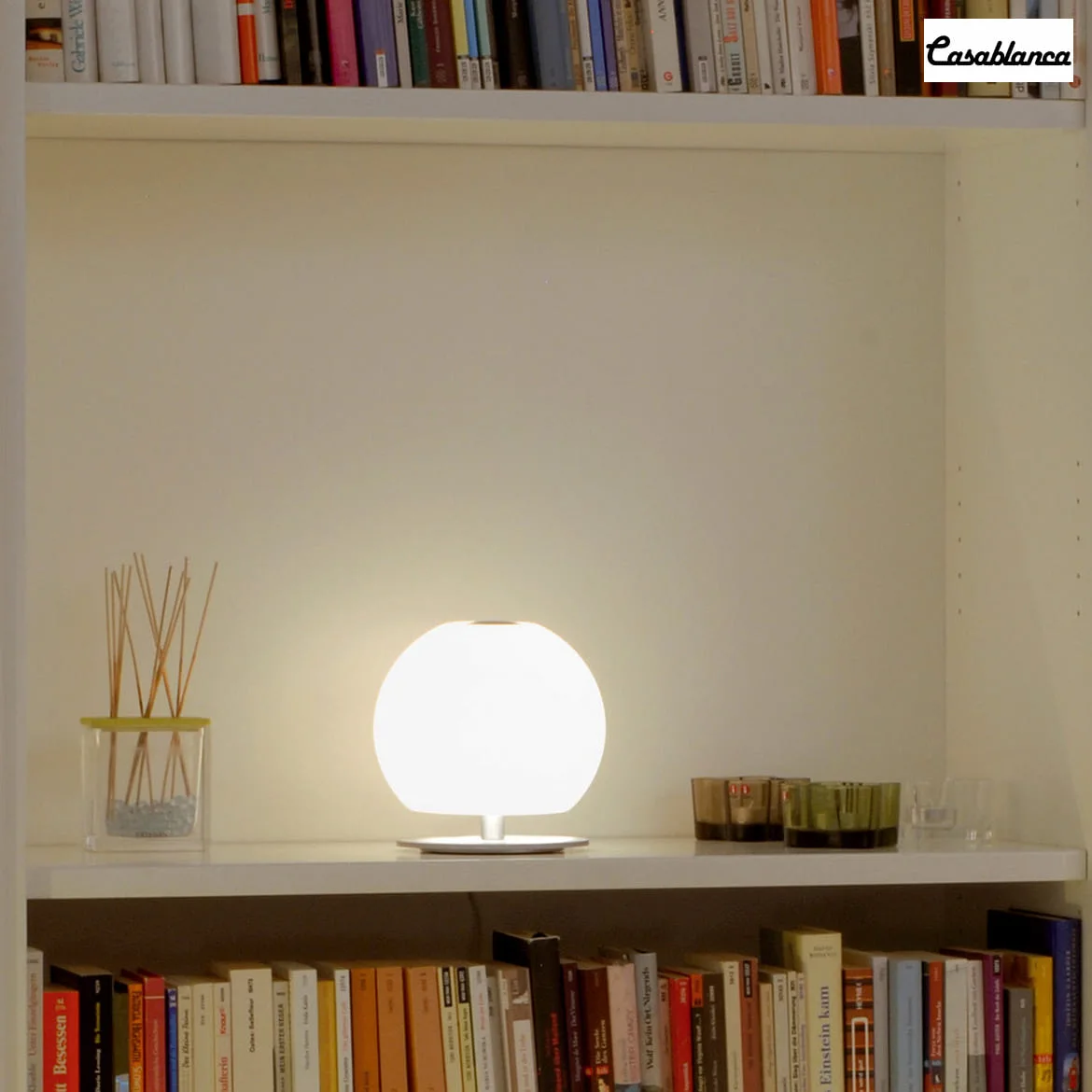 Casablanca Lampe de table BALL court, avec interrupteur G9 IP20, aluminium brossé, opale, blanc mat Casablanca Lampe de table BALL court, avec interrupteur G9 IP20, aluminium brossé, opale, blanc mat