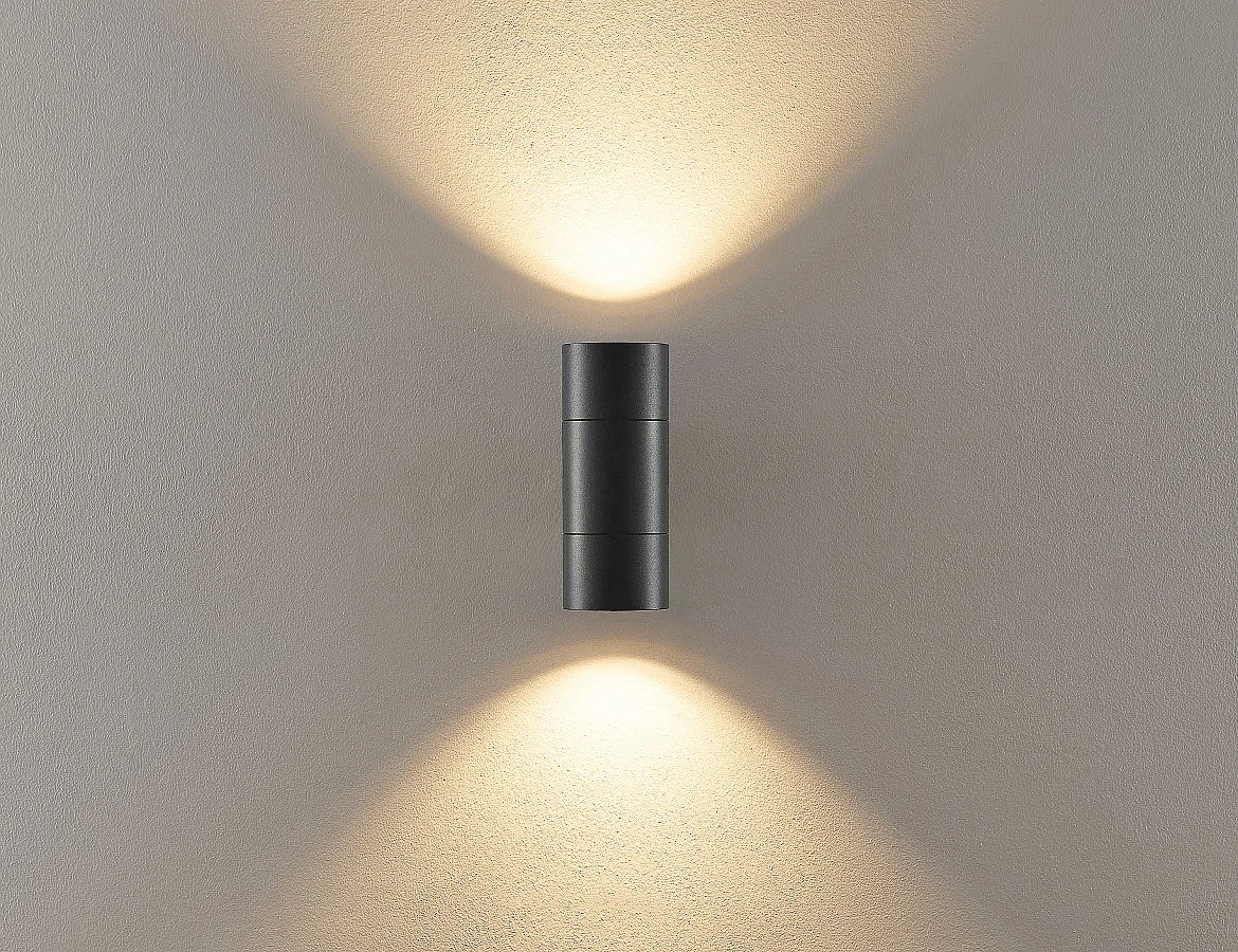 Deko-Light Projecteur de façade ACHERNAR UP & DOWN à 2 flammes, cylindrique, avec douille GU10 IP65, gris foncé Deko-Light Projecteur de façade ACHERNAR UP & DOWN à 2 flammes, cylindrique, avec douille GU10 IP65, gris foncé