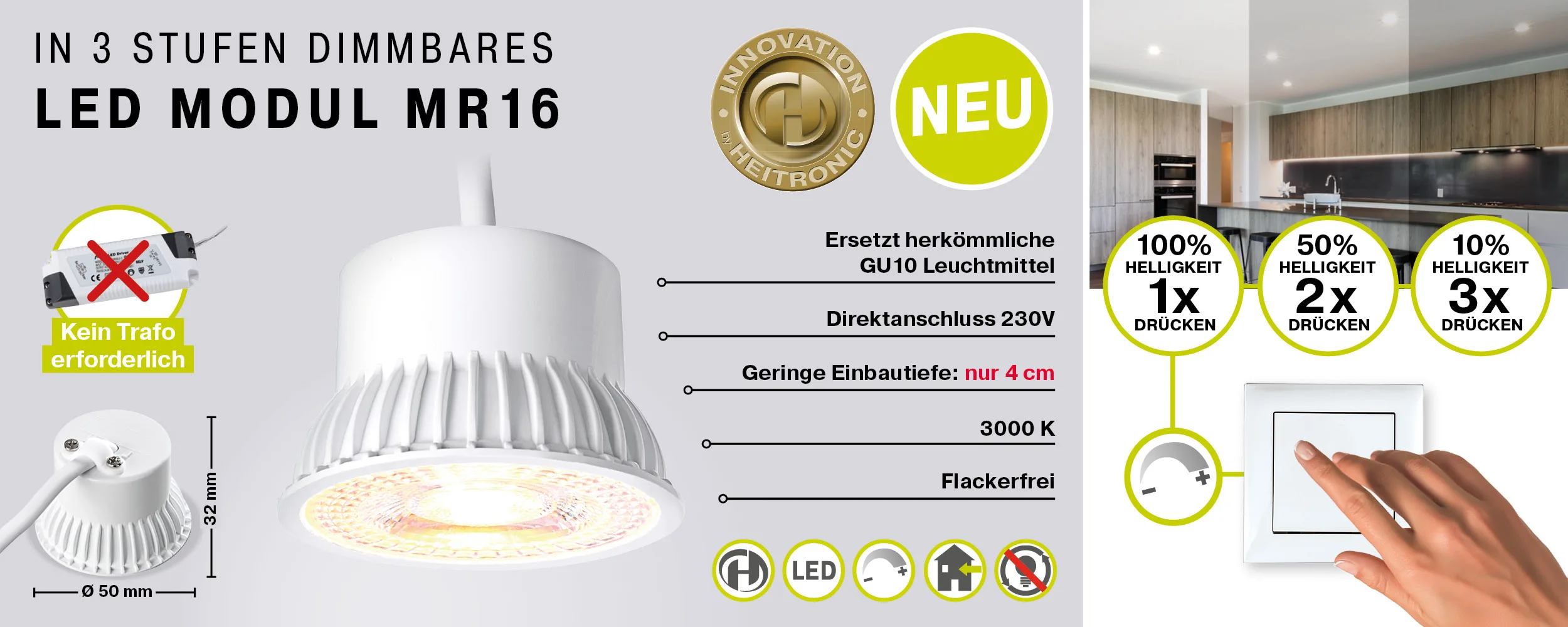 HEITRONIC Lampe à réflecteur MR16 MR16 dimmable 5W 380lm 3000K 38° CRI 80 gradable HEITRONIC Lampe à réflecteur MR16 MR16 dimmable 5W 380lm 3000K 38° CRI 80 gradable