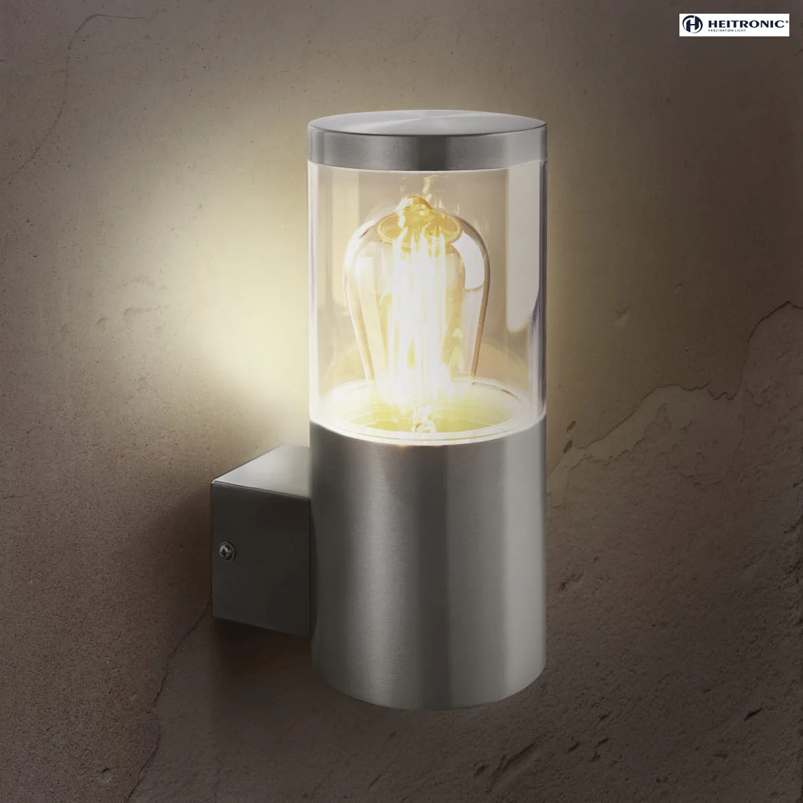 HEITRONIC Wall luminaire NAXOS Outdoor luminaire, E27, IP44, stainless steel HEITRONIC Wall luminaire NAXOS Outdoor luminaire, E27, IP44, stainless steel