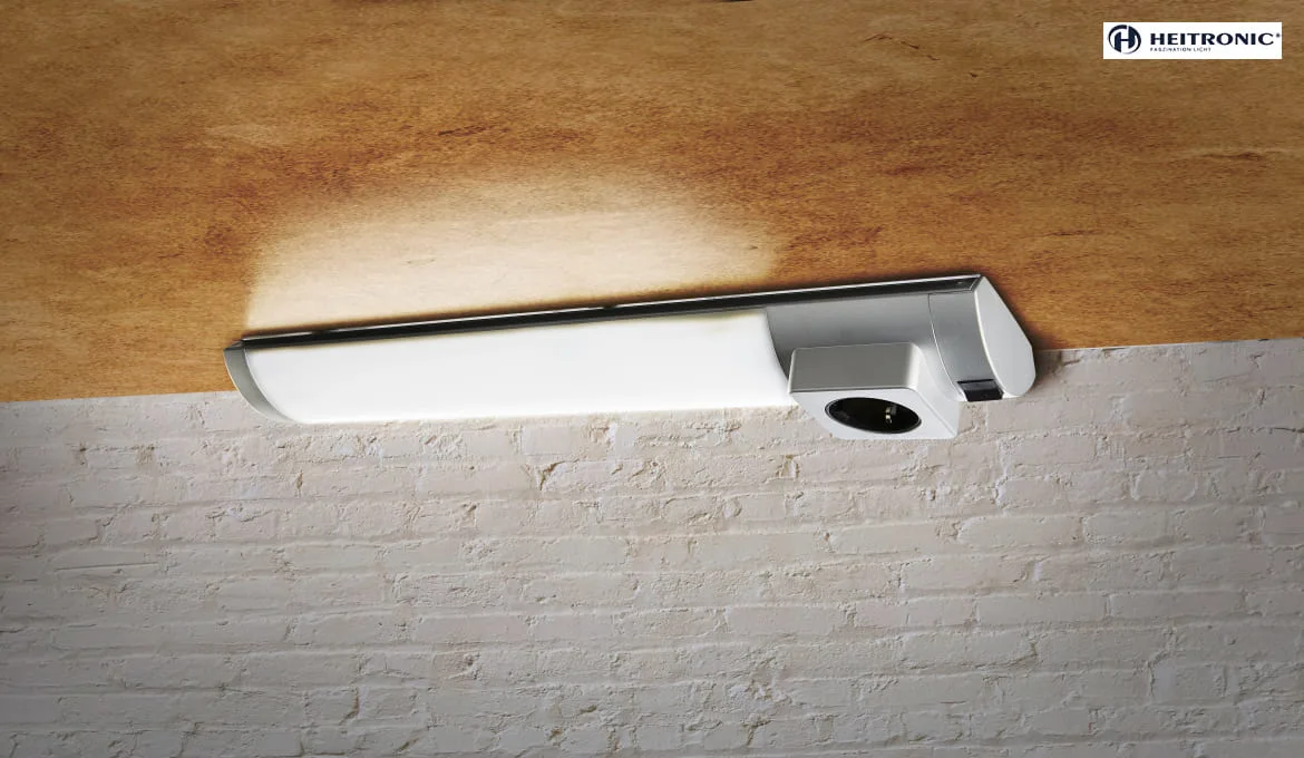 HEITRONIC under-cabinet luminaire DETMOLD rigid, with switch, with socket IP20, silver matt 5W 250lm 4000K 120° 120° CRI 80 44.9cm HEITRONIC under-cabinet luminaire DETMOLD rigid, with switch, with socket IP20, silver matt 5W 250lm 4000K 120° 120° CRI 80 44.9cm