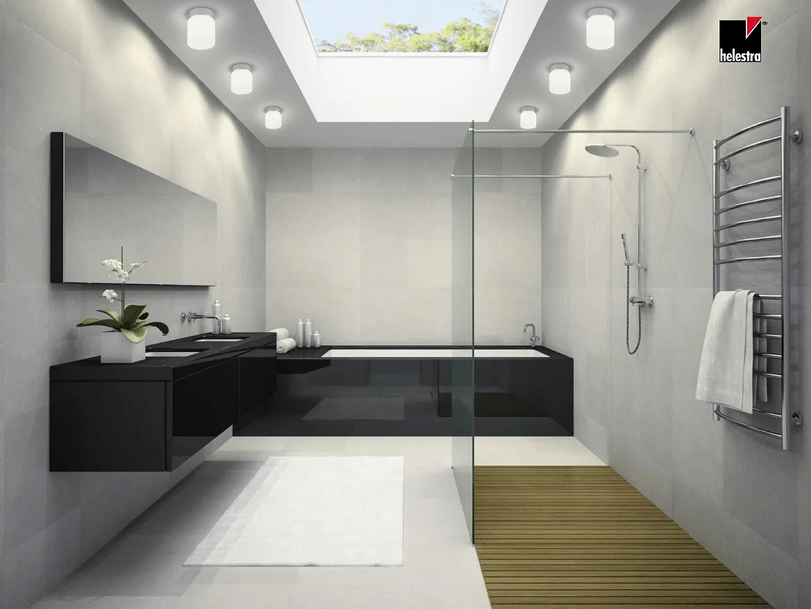 Helestra Luminaire de plafond KETO angulaire, commutable, avec diffuseur IP44, noir mat Helestra Luminaire de plafond KETO angulaire, commutable, avec diffuseur IP44, noir mat
