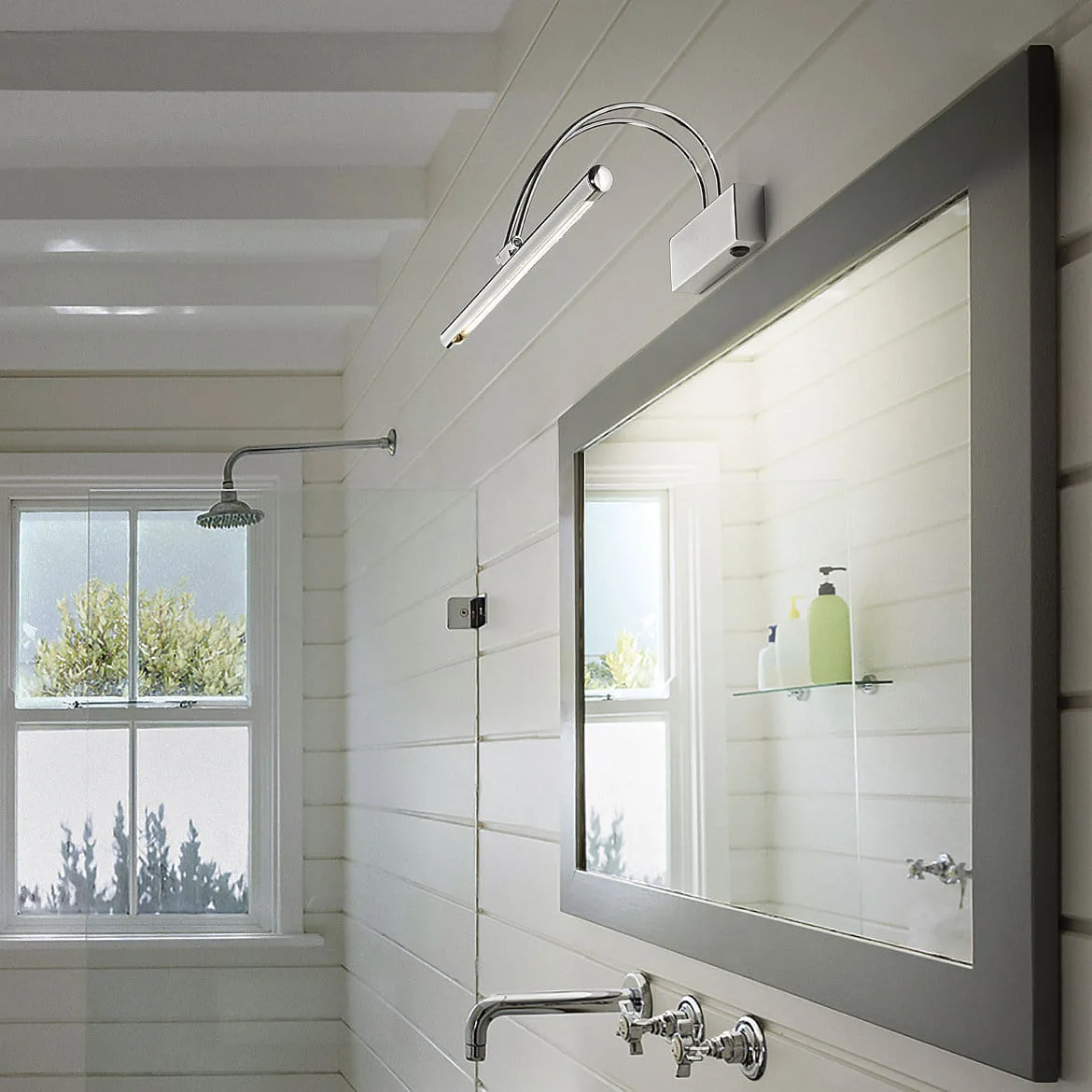 Ideal Lux Luminaire de miroir BOW AP114 pivotant, avec interrupteur IP21, chrome Ideal Lux Luminaire de miroir BOW AP114 pivotant, avec interrupteur IP21, chrome