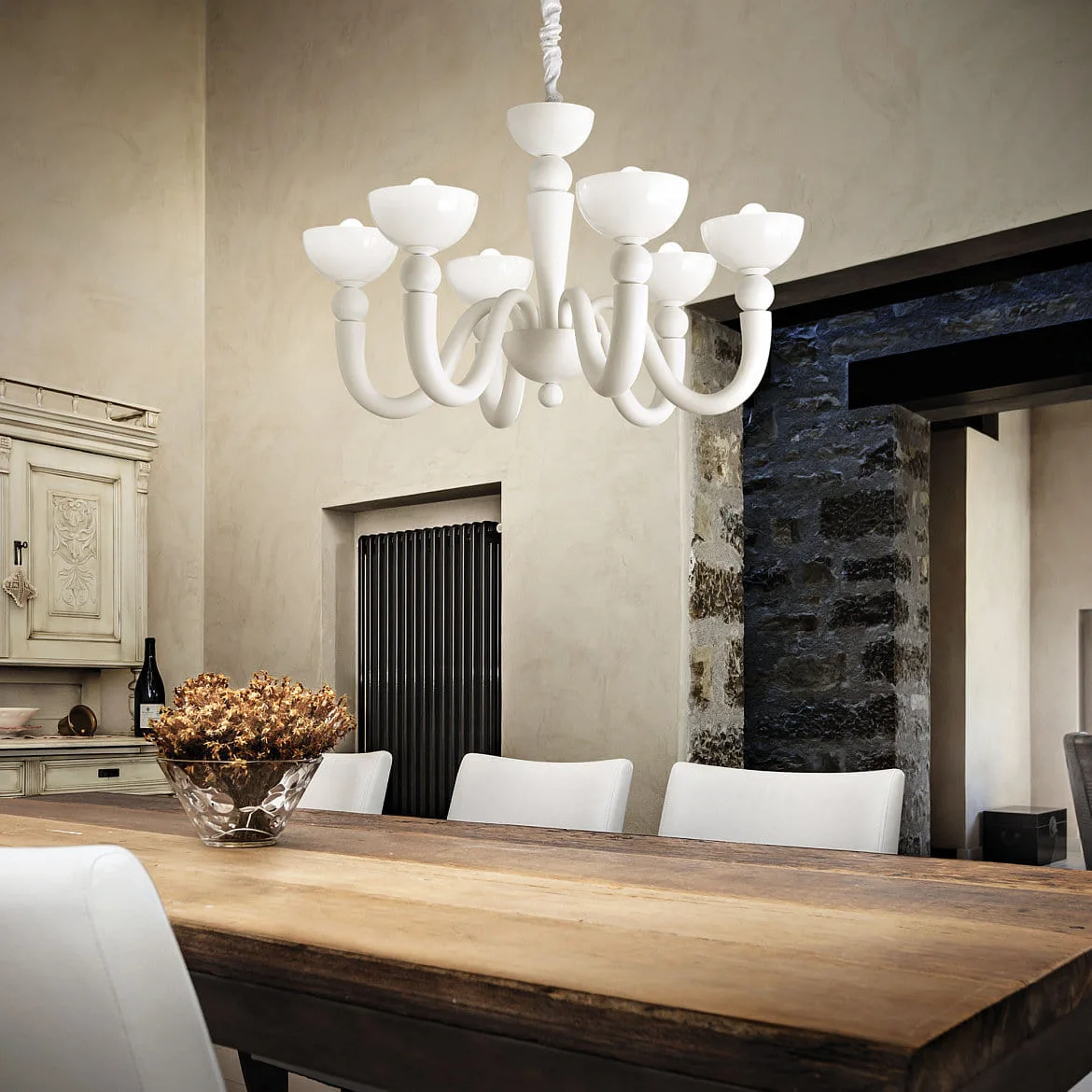 Ideal Lux Pendant luminaire BON BON, 8 flames, E14, white / opal shade Ideal Lux Pendant luminaire BON BON, 8 flames, E14, white / opal shade