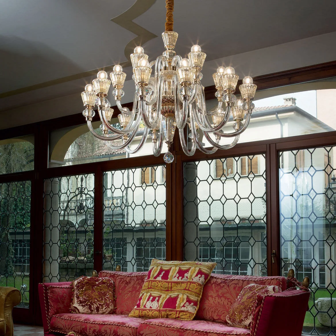 Ideal Lux Lustre STRAUSS 18 flammes E14 IP20, ambre, or rose, transparent Ideal Lux Lustre STRAUSS 18 flammes E14 IP20, ambre, or rose, transparent