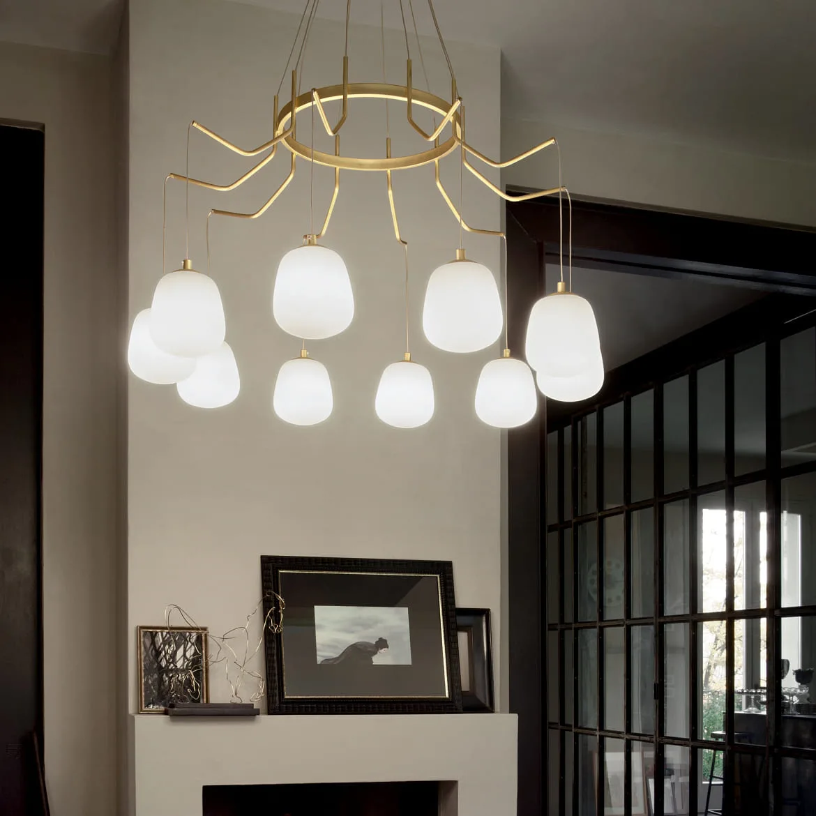 Ideal Lux Pendant luminaire KAROUSEL, 10 flames, Ø 82.5cm, incl. G9 3.2W 3000K, satined brass / white Ideal Lux Pendant luminaire KAROUSEL, 10 flames, Ø 82.5cm, incl. G9 3.2W 3000K, satined brass / white