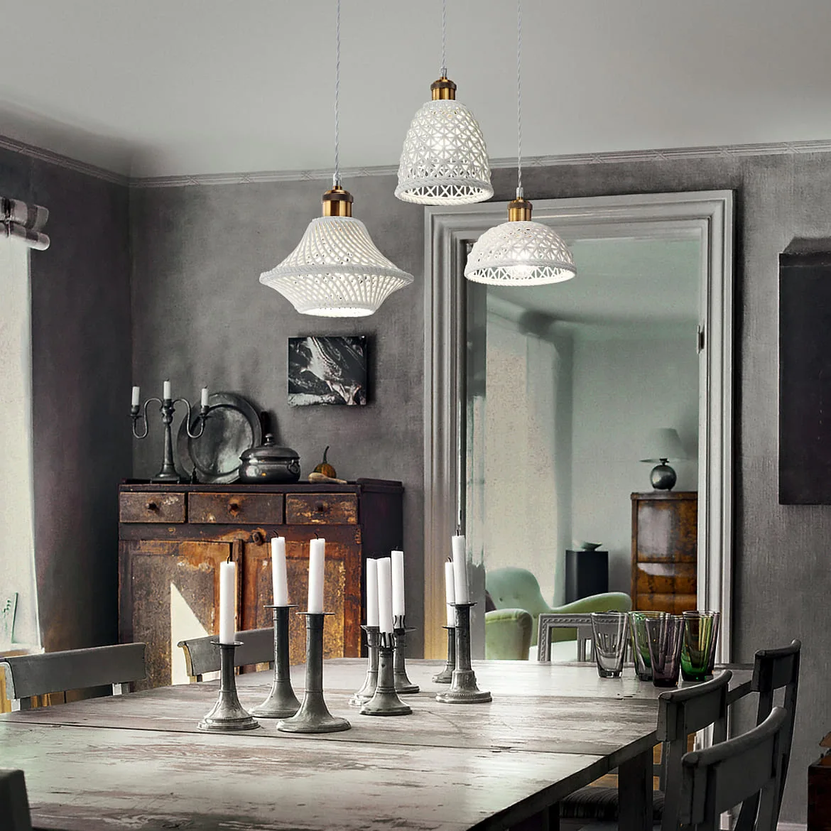 Ideal Lux Luminaire à suspension LUGANO 3 flammes E27 IP20, blanche, bruni Ideal Lux Luminaire à suspension LUGANO 3 flammes E27 IP20, blanche, bruni