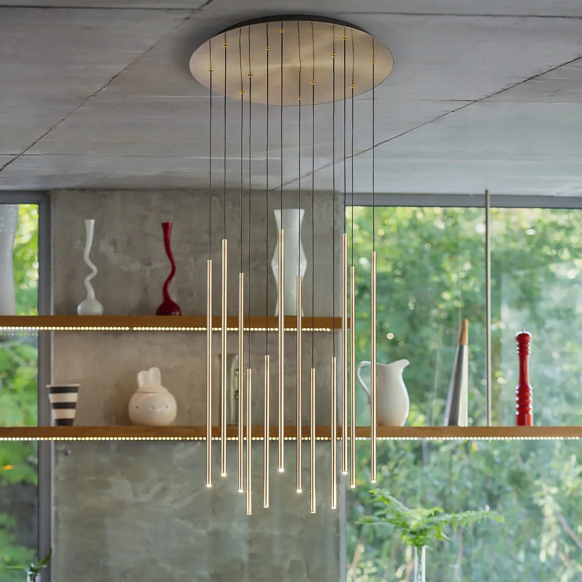 Ideal Lux Luminaire à suspension FILO 12 flammes, réglable IP20, laiton Ideal Lux Luminaire à suspension FILO 12 flammes, réglable IP20, laiton