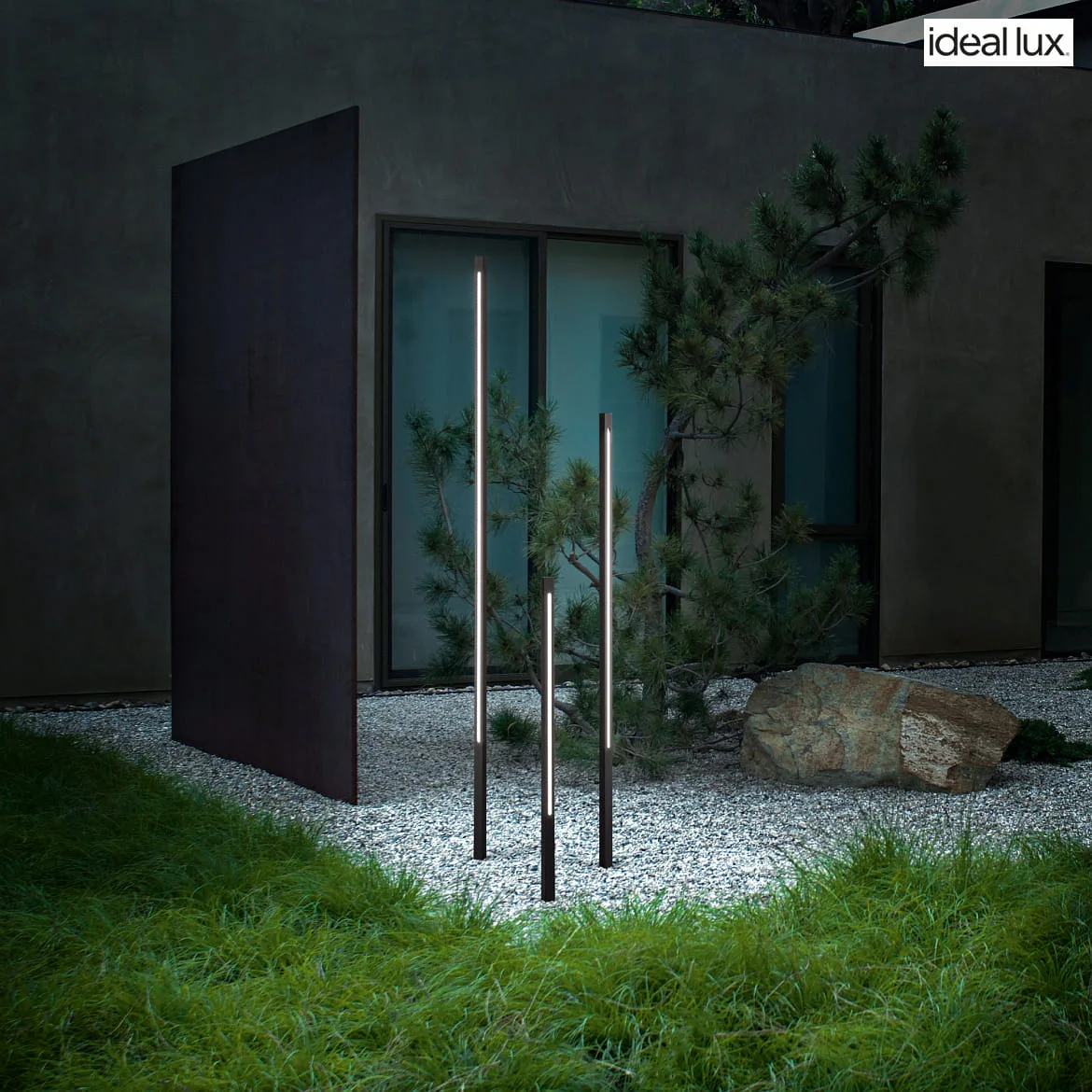 Ideal Lux Luminaire d'allées JEDI PT LED 80.5CM angulaire, commutable, avec piquet de potentiel IP65, noir mat Ideal Lux Luminaire d'allées JEDI PT LED 80.5CM angulaire, commutable, avec piquet de potentiel IP65, noir mat