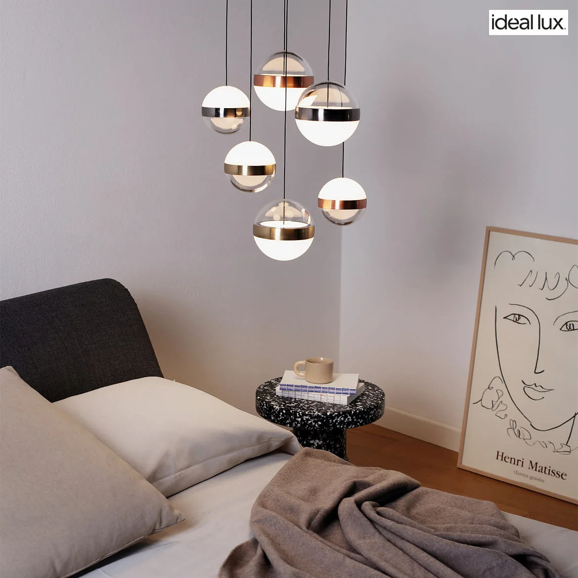 Ideal Lux Luminaire à suspension GALAXY IP20, cuivre, laiton, nickel Ideal Lux Luminaire à suspension GALAXY IP20, cuivre, laiton, nickel