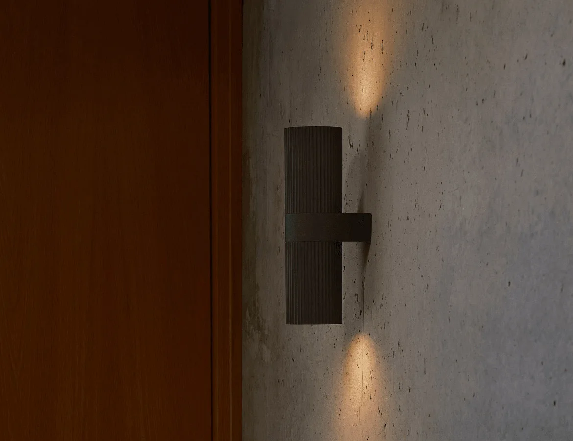 Nordlux outdoor wall luminaire KYKLOP RIPPLE WL MAXI up / down, cylindrical, with lamp socket E27 IP54, black matt Nordlux outdoor wall luminaire KYKLOP RIPPLE WL MAXI up / down, cylindrical, with lamp socket E27 IP54, black matt