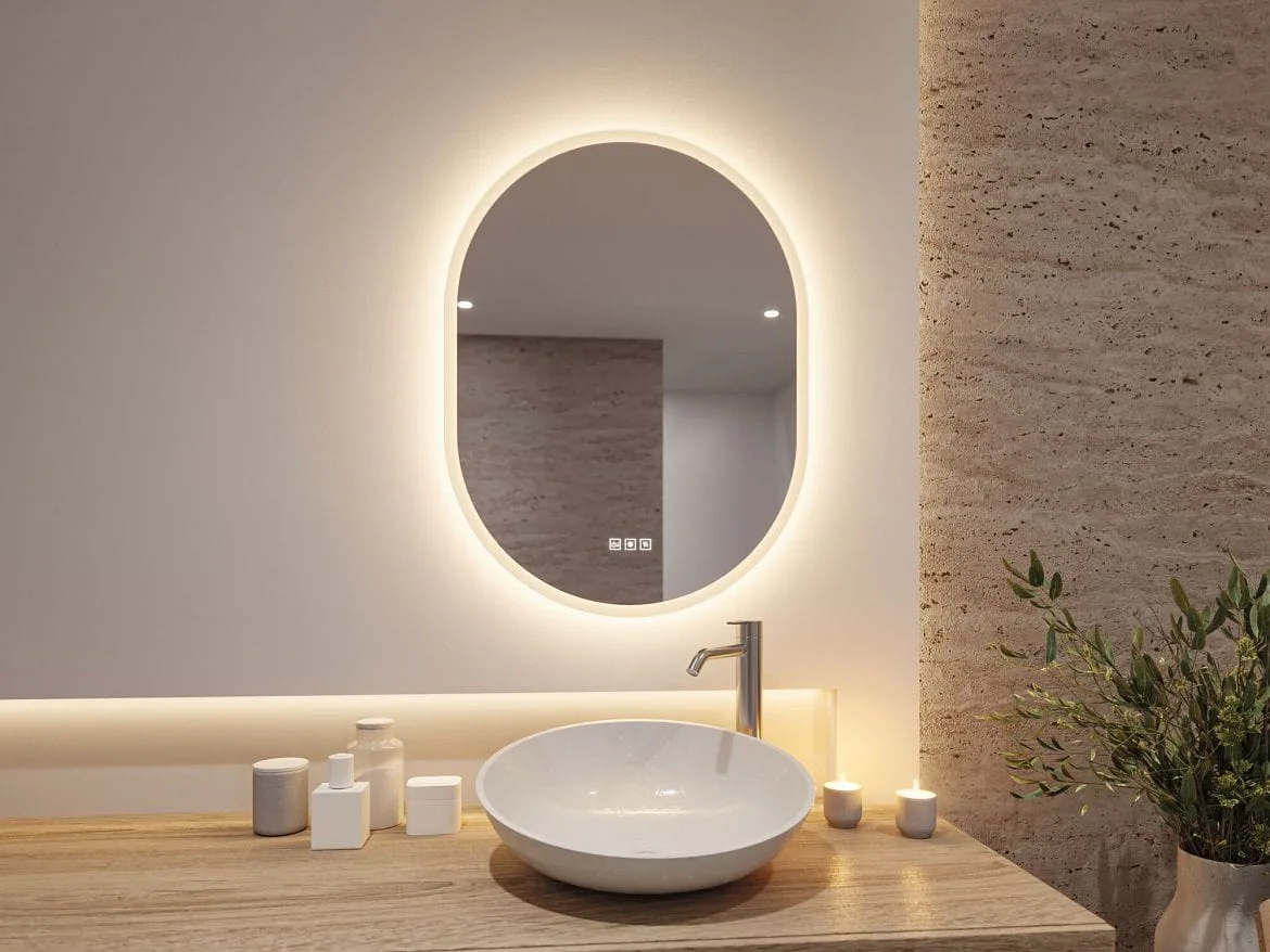 Paulmann mirror with lighting MIRRA 60 X 80CM oval, CCT Switch, with touch dimmer, with heating function IP44, white matt dimmable Paulmann mirror with lighting MIRRA 60 X 80CM oval, CCT Switch, with touch dimmer, with heating function IP44, white matt dimmable