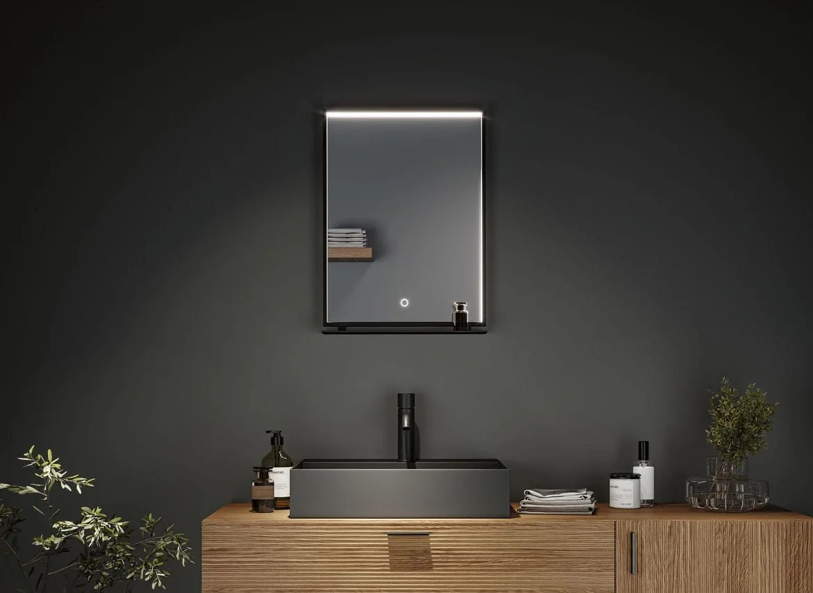 Paulmann mirror with lighting MIRO 45 X 60CM square, tunable white, with shelf IP44, black matt Paulmann mirror with lighting MIRO 45 X 60CM square, tunable white, with shelf IP44, black matt