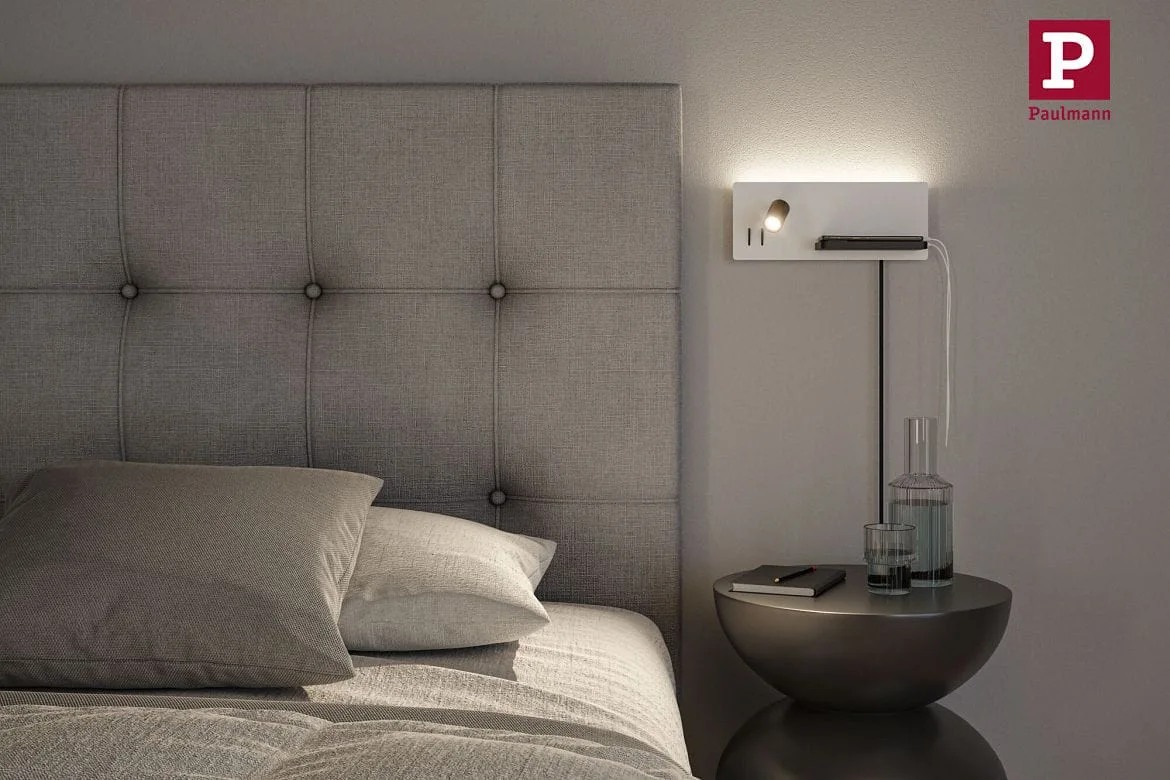 Paulmann reading lamp SERRA LED with USB connection, right IP20, black, white dimmable Paulmann reading lamp SERRA LED with USB connection, right IP20, black, white dimmable