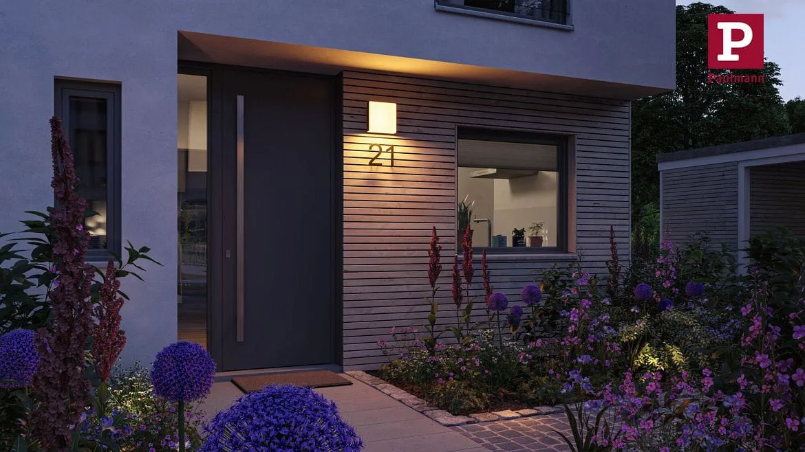 Paulmann outdoor wall luminaire AZALENA with sensor, ZigBee controllable, insect friendly IP44, anthracite, transparent dimmable Paulmann outdoor wall luminaire AZALENA with sensor, ZigBee controllable, insect friendly IP44, anthracite, transparent dimmable