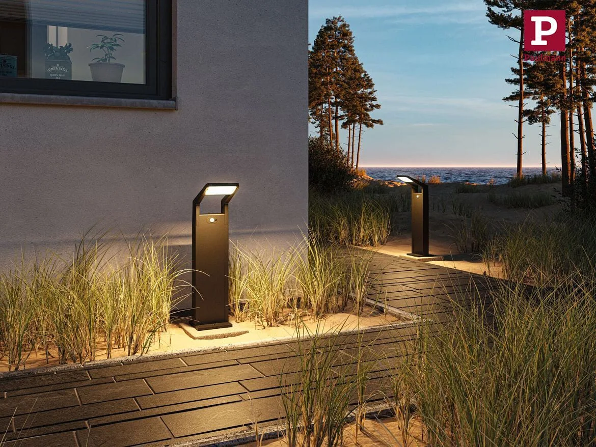 Paulmann bollard lamp JUNTEA PIR with sensor IP44, anthracite, mat Paulmann bollard lamp JUNTEA PIR with sensor IP44, anthracite, mat