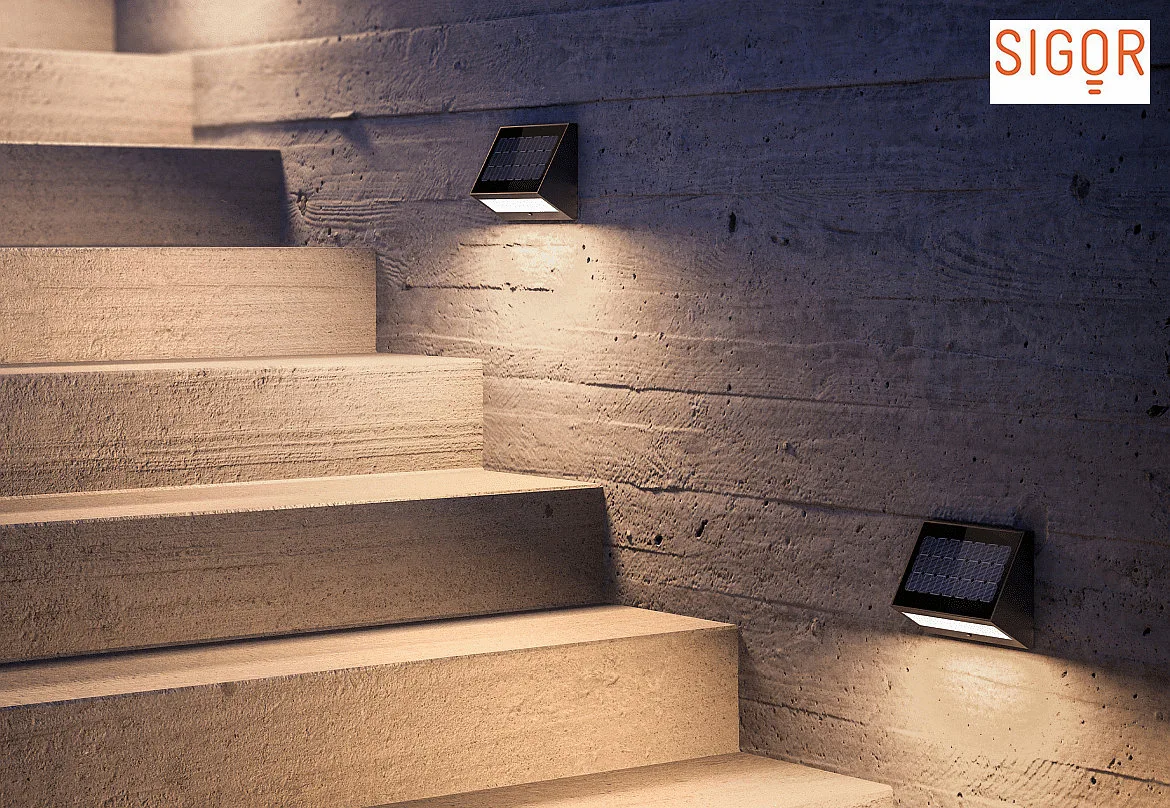 SIGOR Lampe solaire à accu ECOSTEP WALL avec capteur IP65, gris graphite SIGOR Lampe solaire à accu ECOSTEP WALL avec capteur IP65, gris graphite