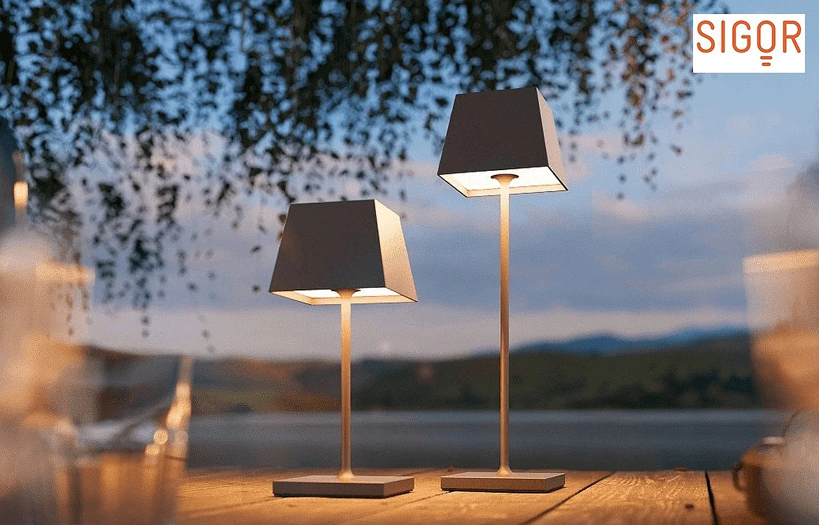 SIGOR Lampe de table à accu NUINDIE angulaire, CCT Switch, dimmable IP54, gris graphite gradable SIGOR Lampe de table à accu NUINDIE angulaire, CCT Switch, dimmable IP54, gris graphite gradable
