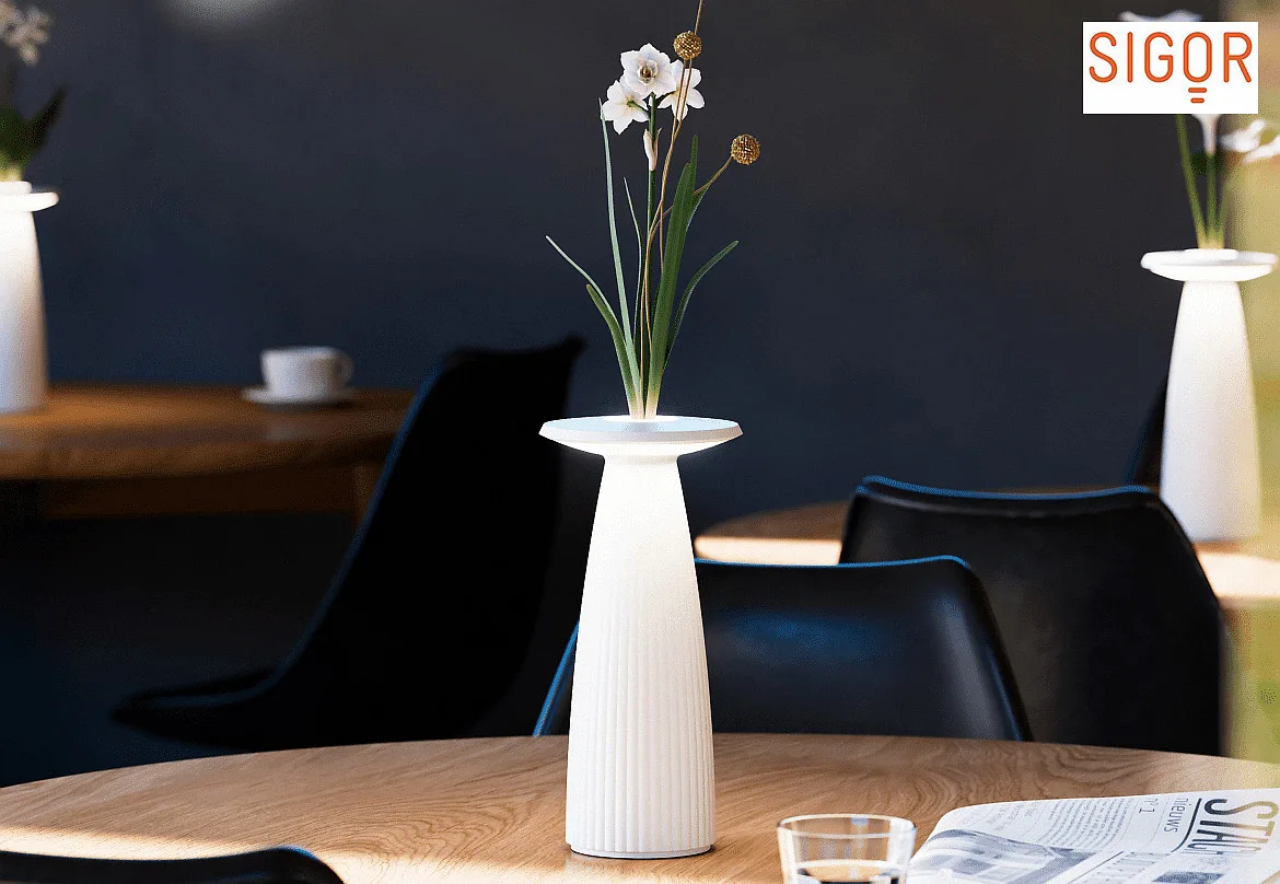 SIGOR battery table lamp NUFLAIR CCT Switch, with touch dimmer, perforated IP54, snow white dimmable SIGOR battery table lamp NUFLAIR CCT Switch, with touch dimmer, perforated IP54, snow white dimmable