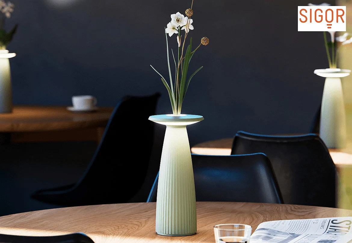 SIGOR battery table lamp NUFLAIR CCT Switch, with touch dimmer, perforated IP54, sage green dimmable SIGOR battery table lamp NUFLAIR CCT Switch, with touch dimmer, perforated IP54, sage green dimmable