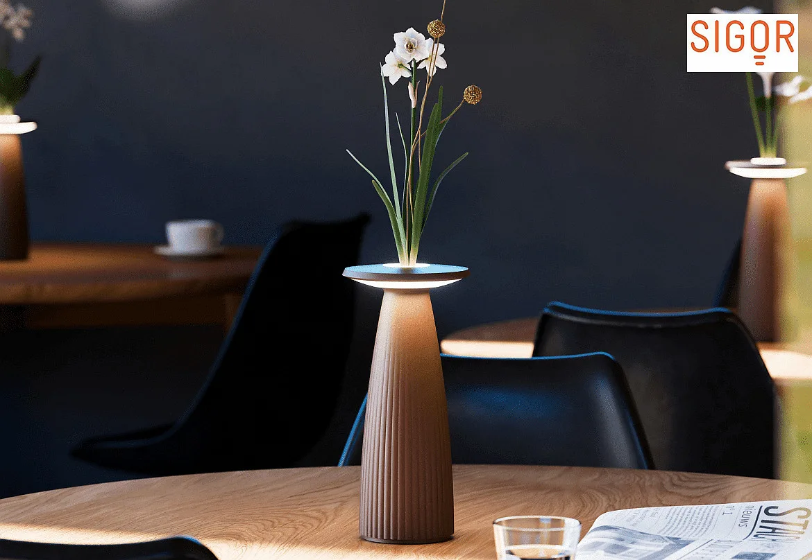 SIGOR battery table lamp NUFLAIR CCT Switch, with touch dimmer, perforated IP54, rust brown dimmable SIGOR battery table lamp NUFLAIR CCT Switch, with touch dimmer, perforated IP54, rust brown dimmable