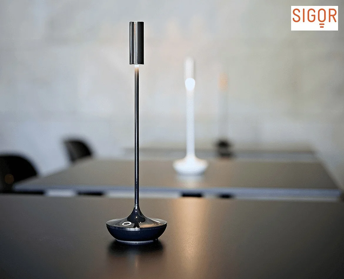 SIGOR Lampe de table à accu NUCANDLE avec variateur tactile IP54, scintillant, noir gradable SIGOR Lampe de table à accu NUCANDLE avec variateur tactile IP54, scintillant, noir gradable