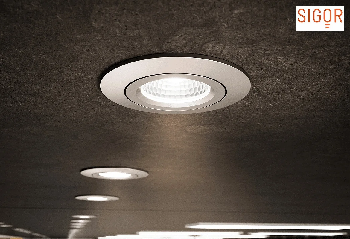 SIGOR recessed luminaire DILED 68 swivelling, Dim-To-Warm IP30, white dimmable 6W 360lm 2100-2700K 36° 36° CRI 95 SIGOR recessed luminaire DILED 68 swivelling, Dim-To-Warm IP30, white dimmable 6W 360lm 2100-2700K 36° 36° CRI 95