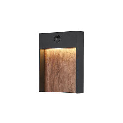 Luminaire mural d'ext�rieur FLATT SENSOR angulaire, avec capteur, CCT Switch IP54, anthrazit, marron, bois 