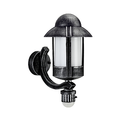 Outdoor Wall luminaire Country style Night wathcman Type No. 1840 with motion sensor, IP44, E27, cast alu / Opal, black