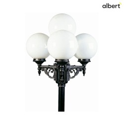 Outdoor Mast light 4 flames Type No. 2051 with ball  25cm, IP44, height 233cm, 3x E27, cast alu / Opal glass, black-silver