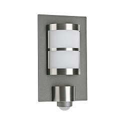 Outdoor Wall luminaire Type No. 6224, motion sensor, half round, 20 x 35.5cm, E27 QA55, stainless steel / anthracite / opal