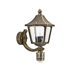 Luminaire mural d'extérieur TYPE NO 1822 haut, avec détecteur de mouvement E27 44, marron, laiton satiné gradable
