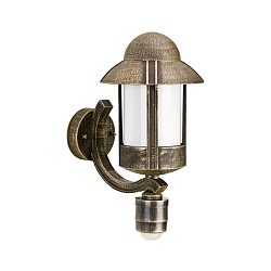 Outdoor Wall luminaire Country style Night watchman Type No. 1840 with motion sensor, IP44, E27, cast alu / opal, brown brass