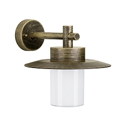 Outdoor Wall luminaire Country style Hat shape flat Type No. 1852, IP44, E27 QA55 max. 57W, cast alu / glass, brown brass