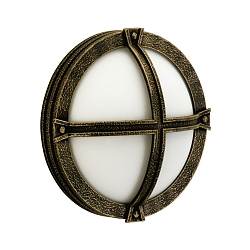 Outdoor Wall and Ceiling luminaire Type No. 6230, round, Ø 28cm, IP44, E27 QA55 max. 57W, cast alu, acrylic, brown brass