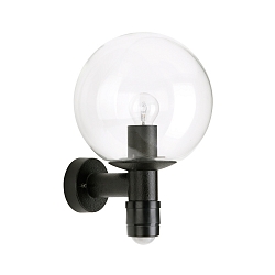 Outdoor Wall luminaire Type No. 0639 with motion sensor (Type No. 0641), glass ball Ø 25cm, E27, black matt / crystal glass