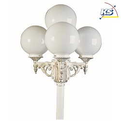 Outdoor Mast light 4 flames Type No. 2051 with ball  25cm, IP44, height 233cm, 3x E27, cast alu / opal glass, white-gold