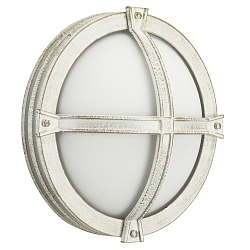 Outdoor Wall and Ceiling luminaire Type No. 6230, round, Ø 28cm, IP44, E27 QA55 max. 57W, cast alu / acrylic, white-gold