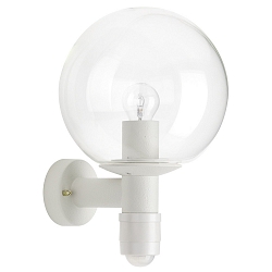 Outdoor Wall luminaire Type No. 0639 with motion sensor (Type No. 0641), with glass ball Ø 25cm, E27, white / clear glass