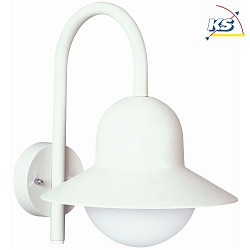 Outdoor Wall luminaire Type No. 0662, with bow arm, IP44, E27 QA55 max. 57W, cast alu / opal glass, white