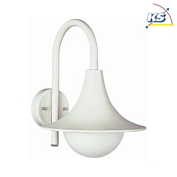 Outdoor Wall luminaire Type No. 0669, with bow arm, IP44, E27 QA55 max. 57W, cast alu / opal glass, white