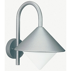 Outdoor Wall luminaire Type No. 0645 with bow arm, IP44, E27 QA55 max. 57W, cast alu / opal glass, silver matt