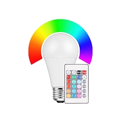 LED Lamp pear shaped E27, 9W RGB + 2700K 810lm 200�, dimmable, with remote control