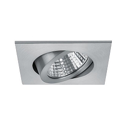 Recessed LED spot, IP20, square, 8.2 x 8.2cm, Plug&Play 350mA, 7W 3000K 740lm 38°, swivelling 30°, matt alu