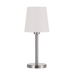 Table lamp with textile shade, height 42cm / Ø 17cm, E27 max. 60W, with cord switch, matt nickel / chintz raw white