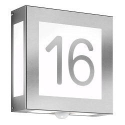 Num�ro de maison lumineux AQUA LEGENDO 2 voies, avec d�tecteur de mouvement E27 IP44, acier inoxydable