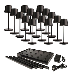 Lampe de table � accu CANIS MINI GASTRO avec variateur tactile, avec chargeur, 15 pi�ces IP65, mat, noir graphite gradable