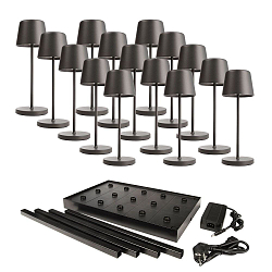 Lampe de table � accu CANIS MINI GASTRO avec variateur tactile, avec chargeur, 15 pi�ces IP65, gris fonc�, mat gradable
